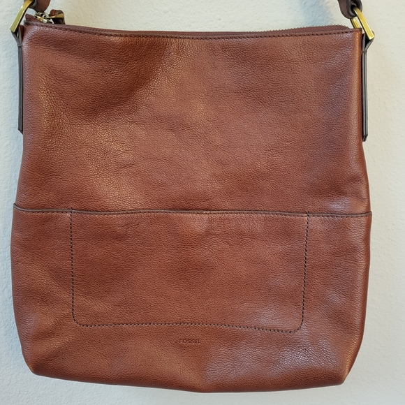 Fossil Leather Bucket Shoulder Bag Purse Medium Brown Zip Closure - Picture 4 of 15